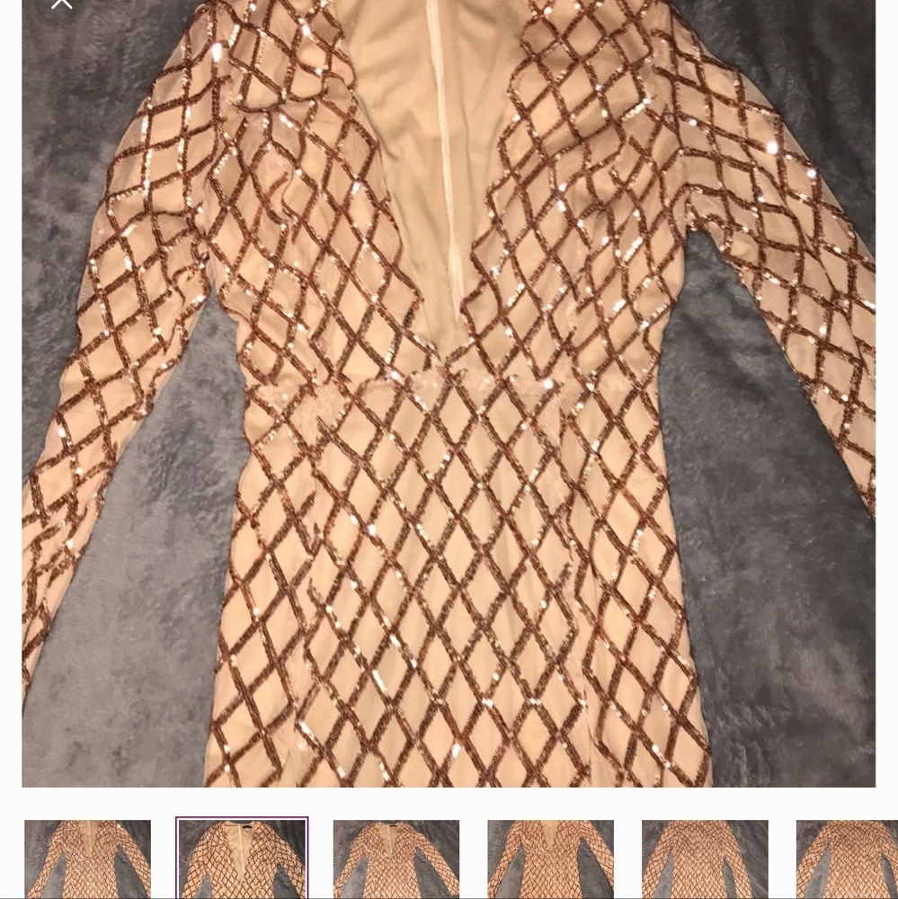 Gorgeous gold nude sequined mini dress nwot !! Never worn by me. - Picture 3 of 4